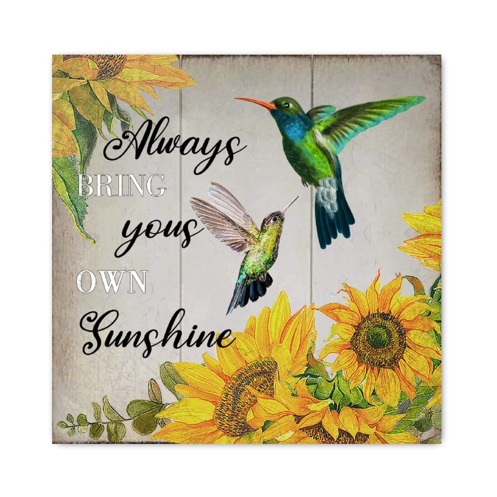 Plaque en bois décorative colibri tournesol tableau mural salon 30 cm