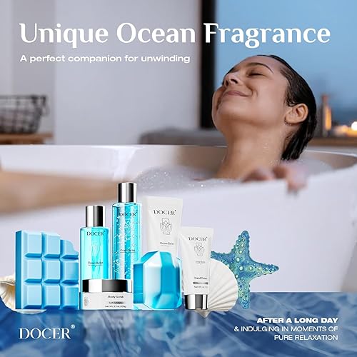 Miniatura 3 de Regalos de Navidad para mujeres, cestas de regalo de spa perfumadas del océano para mujeres, 7 piezas de regalo de baño y cuerpo, regalos de lujo