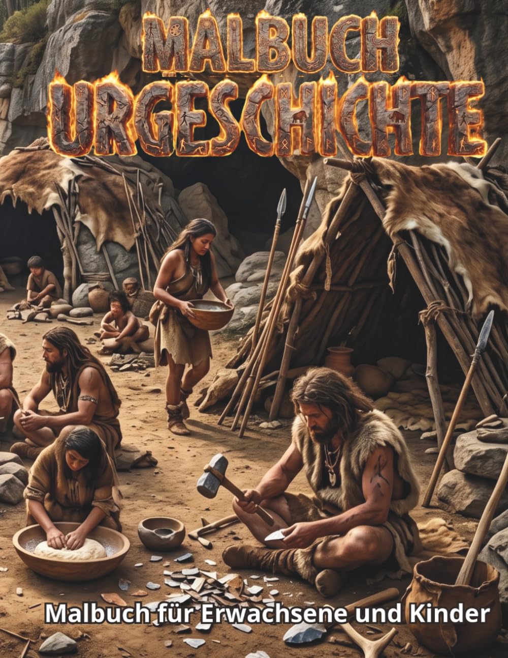 Malbuch Urgeschichte: Das Leben in der Steinzeit: Illustrationen von Höhlenmenschen und Steinzeitszenen | Malbuch für Erwachsene und Kinder (Das prähistorische Malbuch)