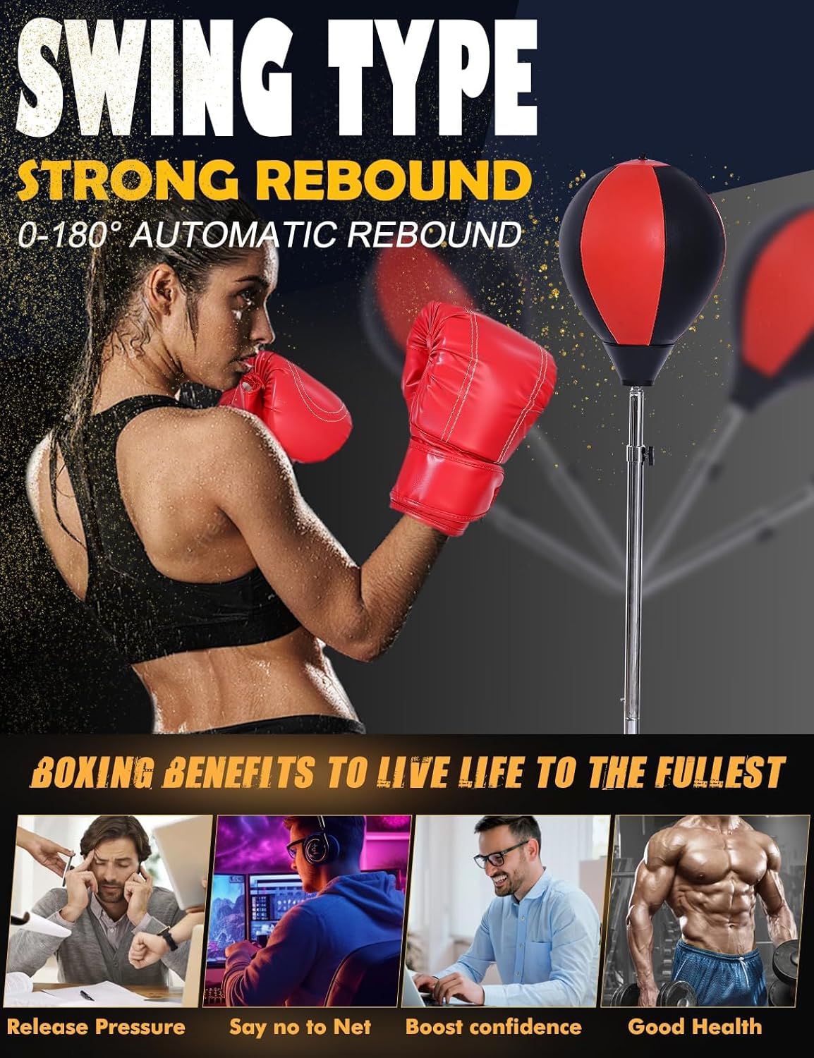 Punching Bag with Stand, Boxing Bag for Teens & Adults -Improves Speed, Reflexes and Endurance - Height Adjustable for Training, Boxing Equipment, Stress Relief and Fitness Speed Bag