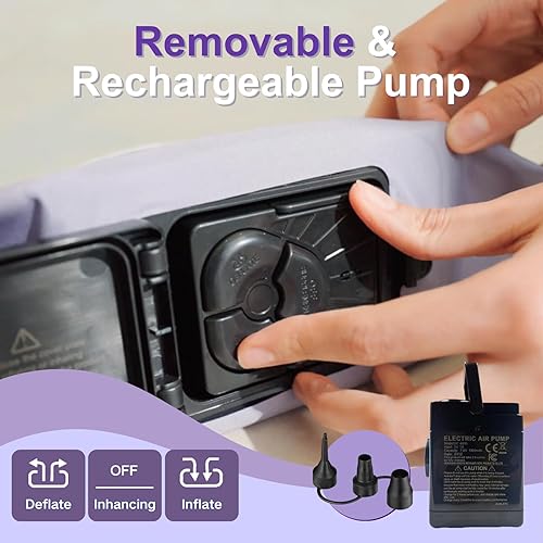 Miniatura 7 de Colchón de aire Queen con bomba de batería inalámbrica integrada, cama inflable de 22 pulgadas para campamento, hogar, textura de terciopelo grueso
