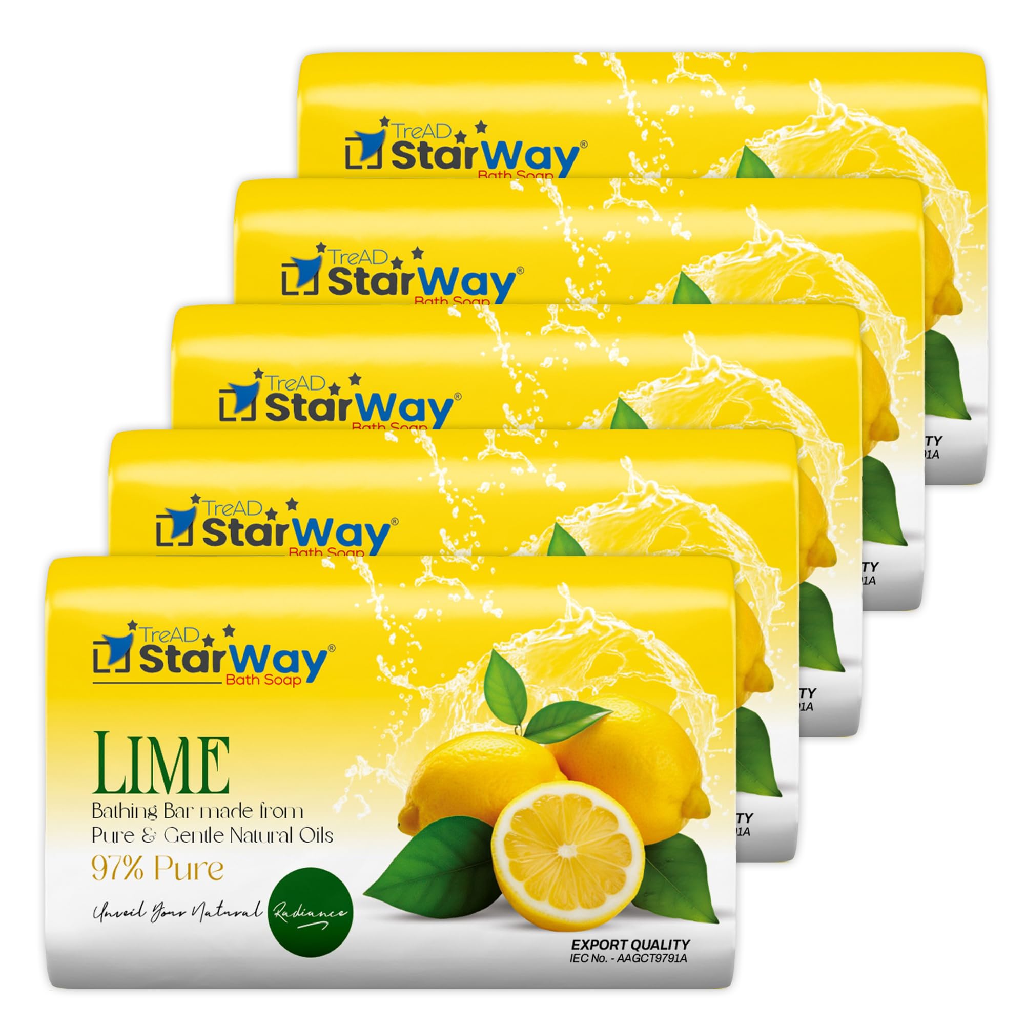 TreAD StarWay Lime Bathing Bar Pack of 2 (10 Soaps) | Refreshing Lime Soap with Coconut Oil & Glycerin | Skin Brightening | 97% Pure Formula | Gentle Cleanser for All Skin Types-image-48