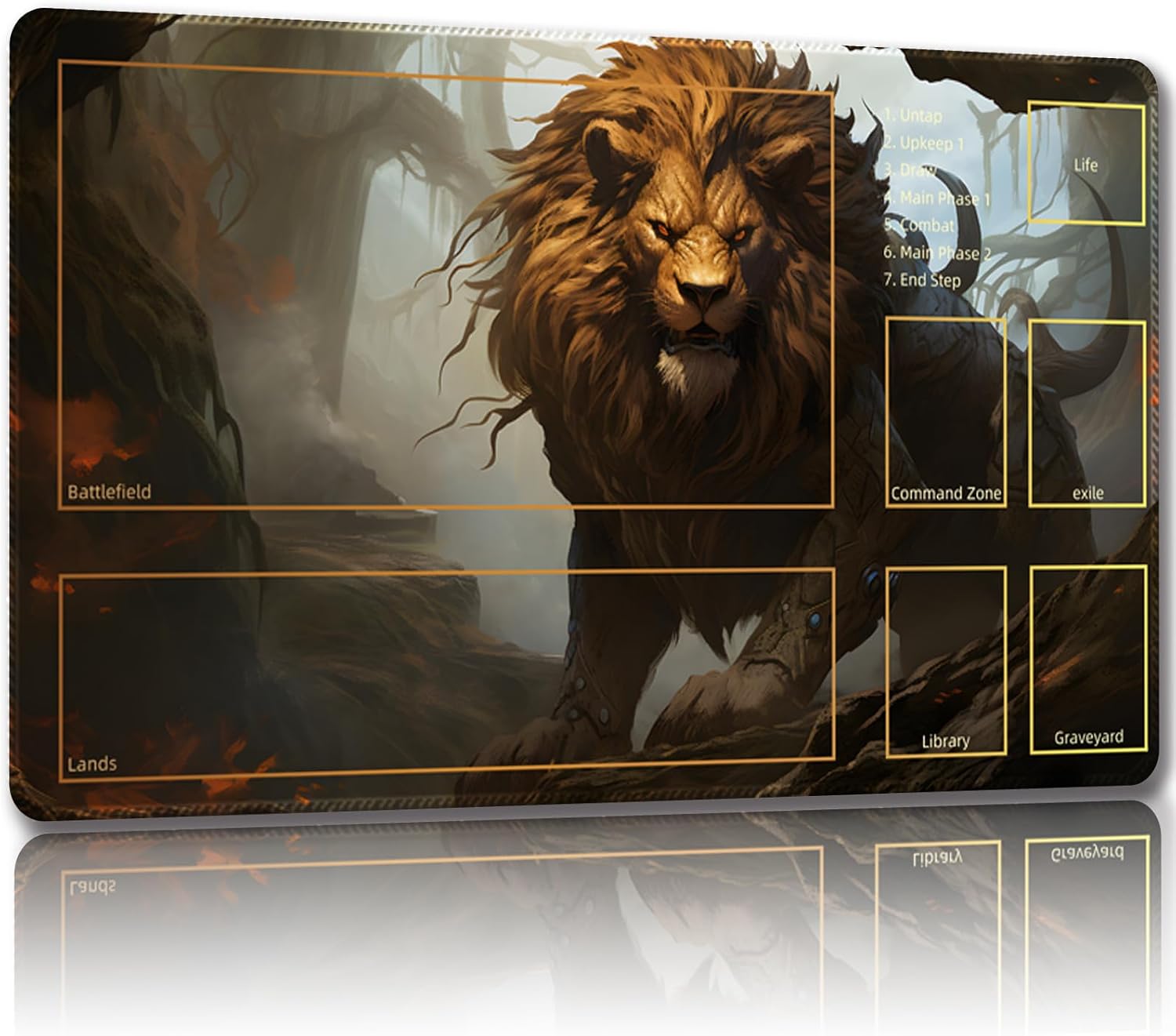 Playmat for MTG with Free Storage Bags - Game Mat 24 x 14 inches TCG and Board Game Mats for Cards (Lion 5-Auxiliary Combat)