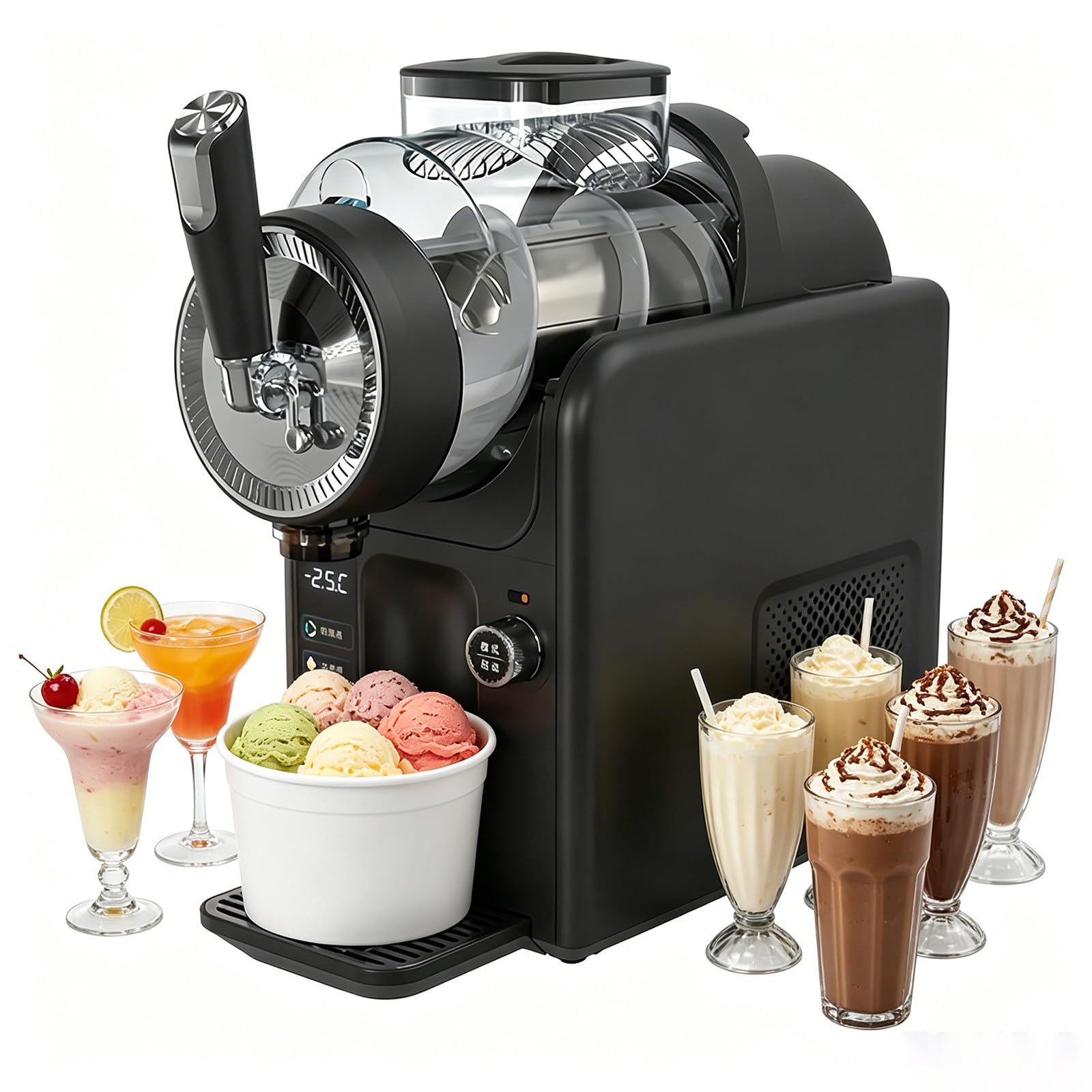 JIYINGHUI Slushy Machine for Home, No Ice Needed, Beverage Maker with Auto-Clean, 5 Preset Programs, Ice Cream Maker for Margaritas, Smoothies, Frappés, Milkshakes & Juices Black-NoHolder