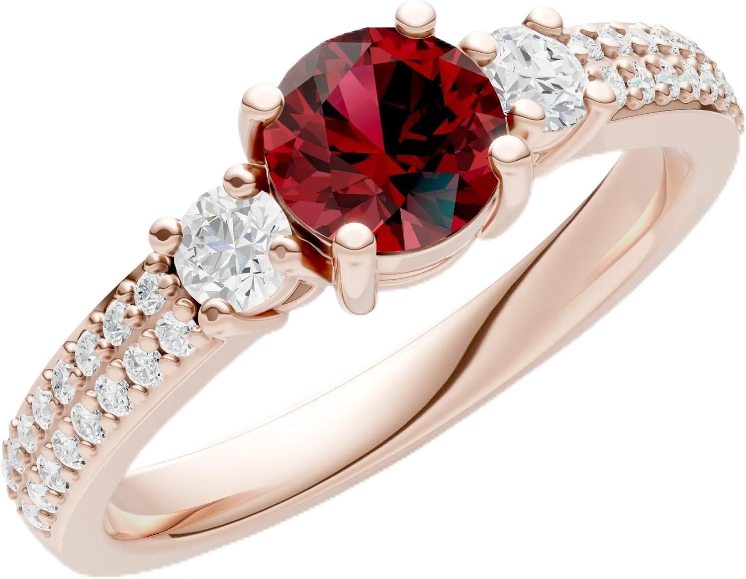 PEORA Round Cut Garnet Classic Band Available in Solid 10K, 14K or 18K Ring – White, Yellow or Rose Gold