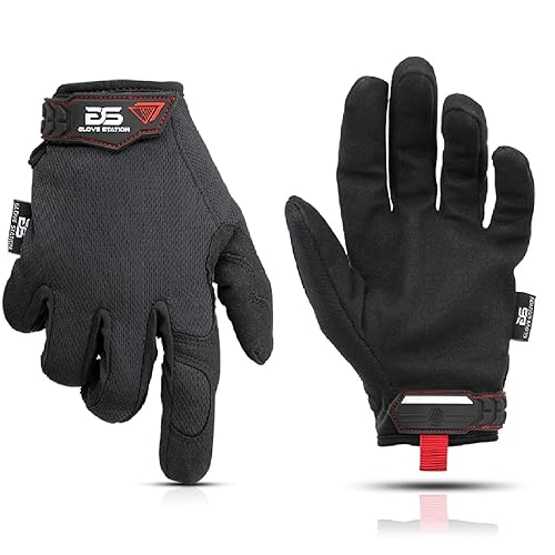 Glove Station The Essential Series Tactical Black Covert Guantes para trabajo de utilidad mecánica, destreza mejorada