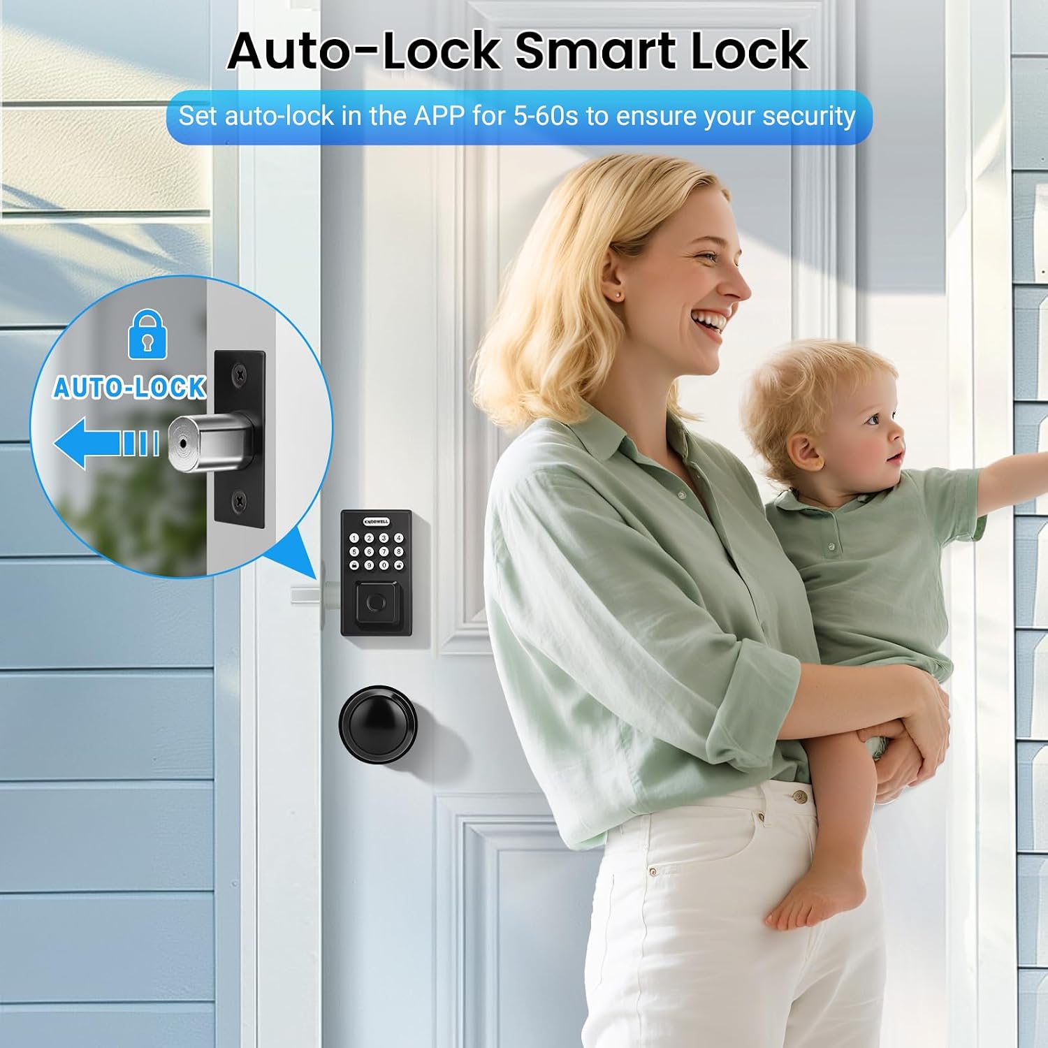 KNOBWELL Fingerprint Door Lock, Passage Door Knob, Black Keyless Entry Electronic Keypad Deadbolt Smart Front Door Lock Set