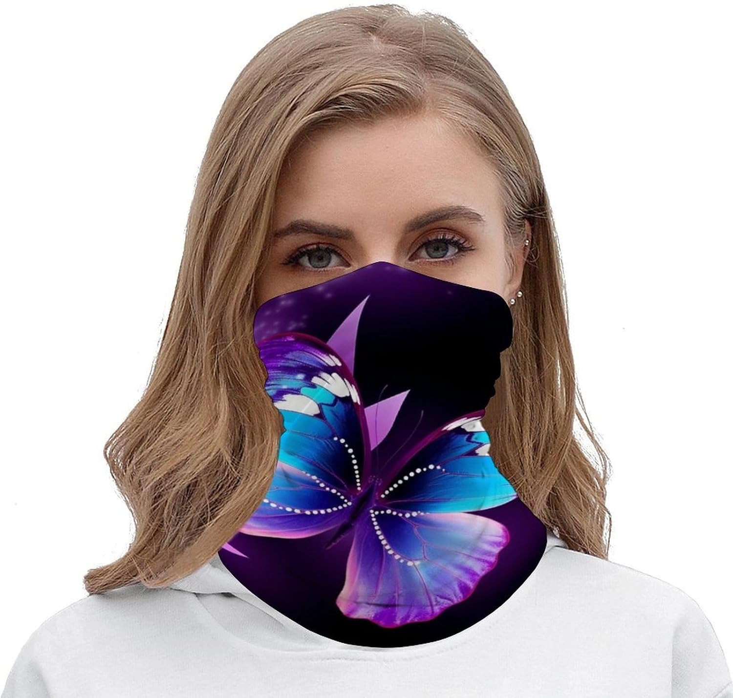 Blue Purple Butterfly Winter Neck Gaiter Windproof Face Cover Scarf Stylish Warmer Bandana Cloth Soft Face Mask for Men Women Sun Cooling Scarf for Skiing Hiking Cycling