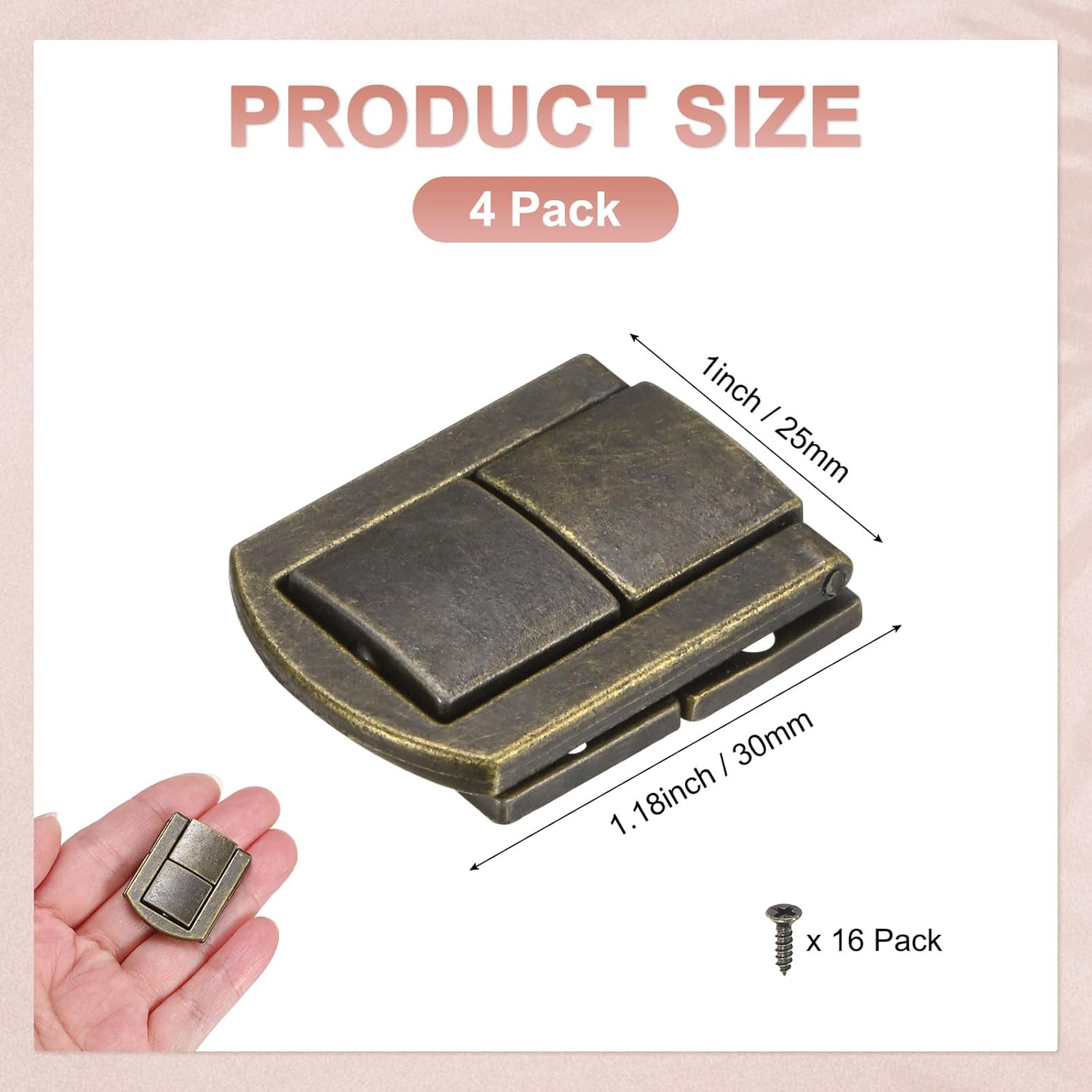 4 Pack Toggle Catch Lock, 1.18 x 1 in Metal Hasp Latches Decorative Clasp with Screws for Jewelry Case/Wooden Boxes/Suitcase, Retro Style Clasp [Bronze]