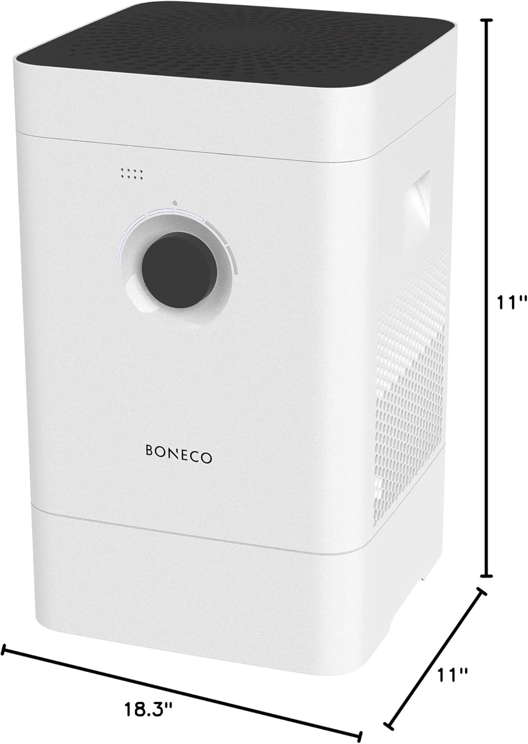 Dimensions of BONECO H300: 18.3 inches wide, 11 inches deep, 11 inches high