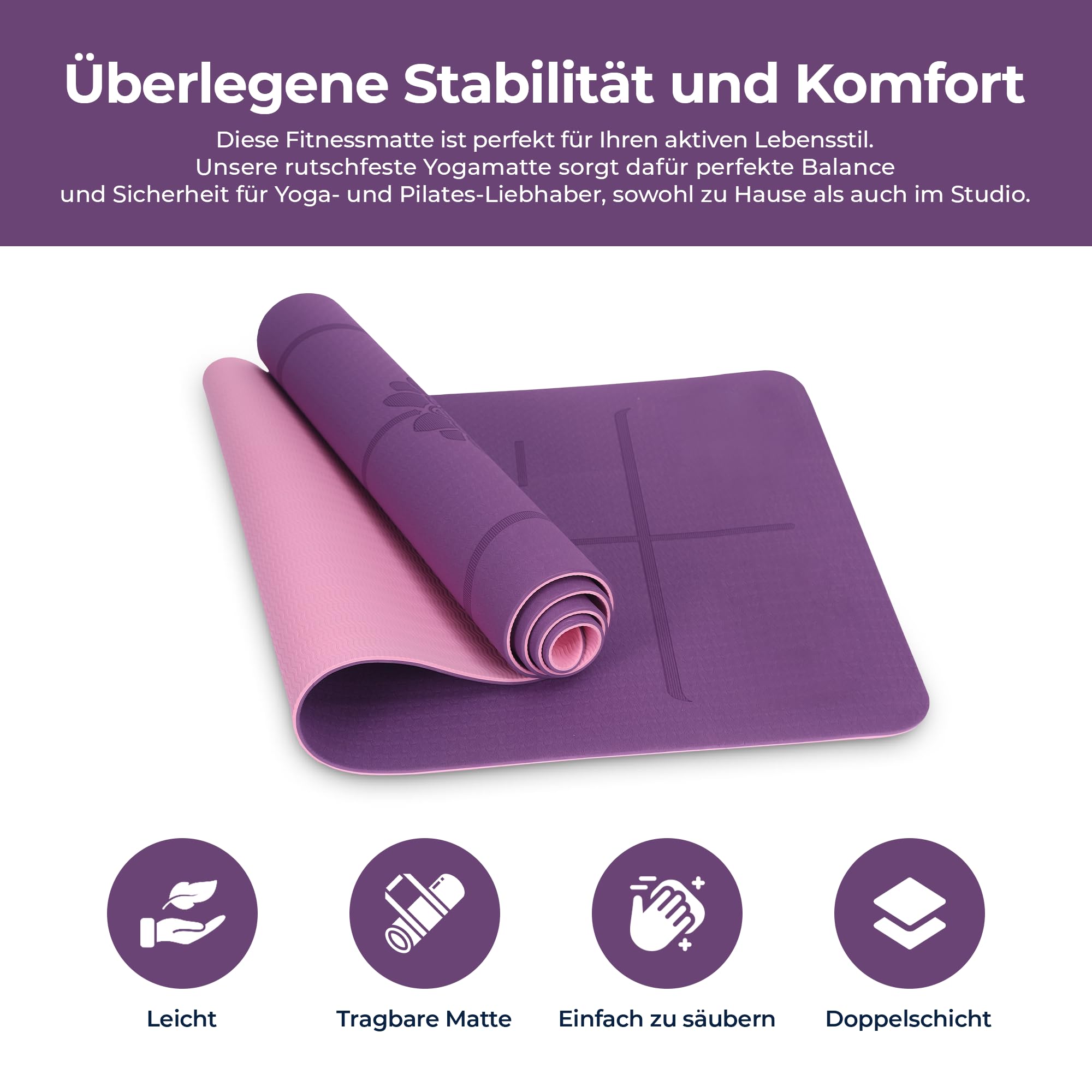 Habib Yogamatte Set mit Yogablöcken – Rutschfeste gepolsterte Fitnessmatte inkl. Tragetasche mit Schultergurt – 2er Set Blöcke für Pilates, Meditation & Erholung