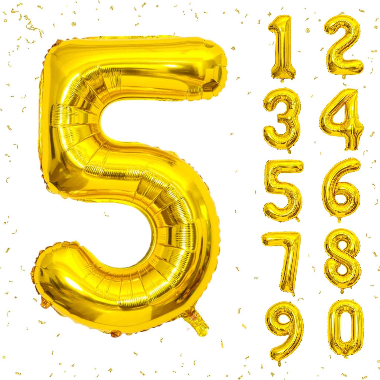 40 Inch Gold Number Balloons, Helium Mylar Foil Number Balloons for Birthday, Number 5 Balloon