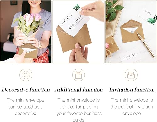Miniatura 6 de Outus Sobres para tarjetas de regalo, mini sobres de papel kraft marrón para pequeñas tarjetas de regalo, invitaciones, notas comerciales, mini,