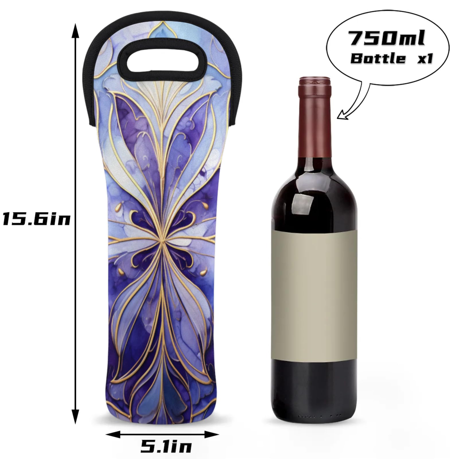 Neoprene Wine Tote Carrier Bag for Wine,Water, Champagne, Beer, Baby Bottles 15.6 x 5.1 Inches, Protective Wine Bag,Abstract Texture Pattern