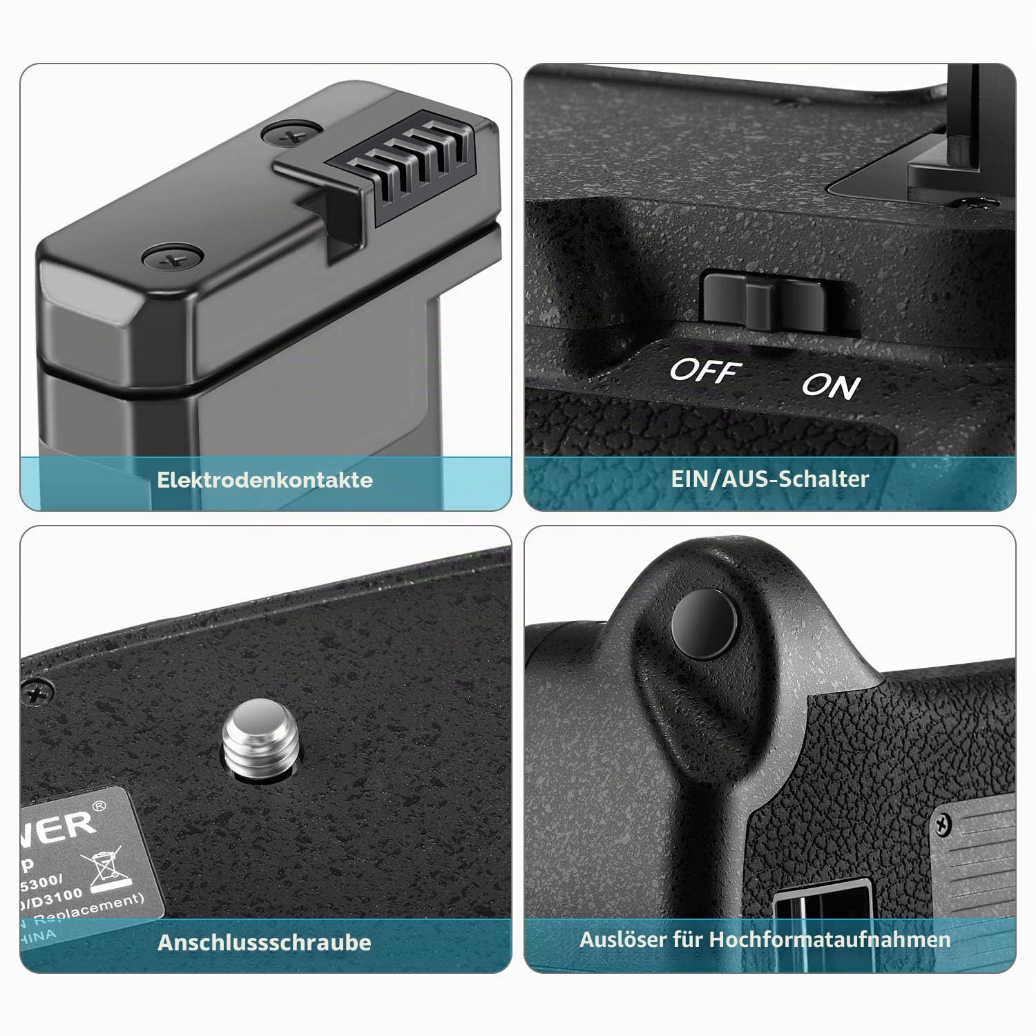 NEEWER Professional Vertikaler Batteriegriff Akkugriff Battery Grip wie der Nikon BG-2F für Nikon D3100/D3200/D3300 Digitalkamera, kompatibel mit Akku EN-EL14