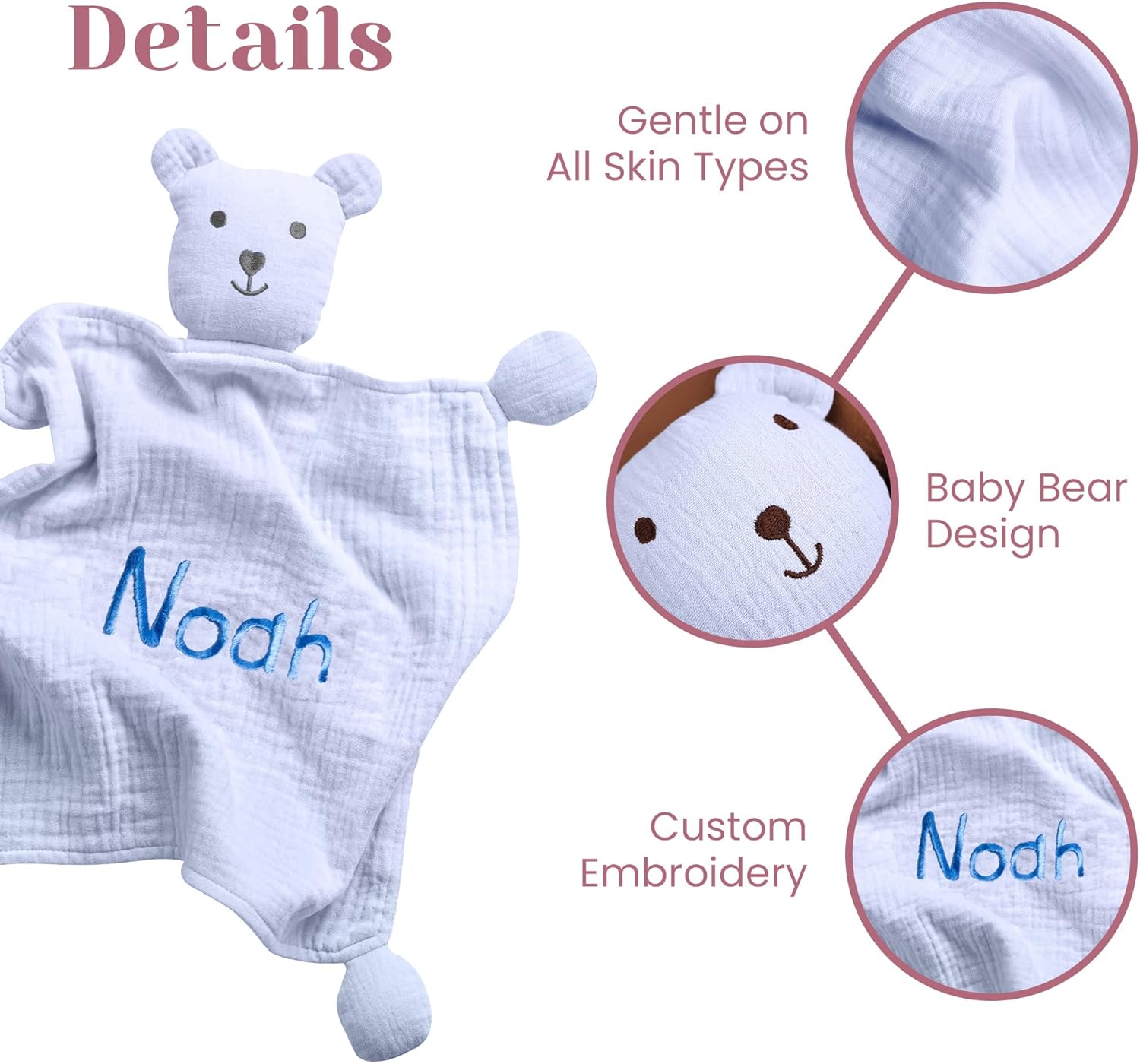 berry bebe Personalized Baby Blanket Lovey, Custom Embroidered Name Security Blanket, Cute Teddy Bear Lovie Personalized Baby Gifts for Newborn Girl, Monogrammed (Blue Lovey)