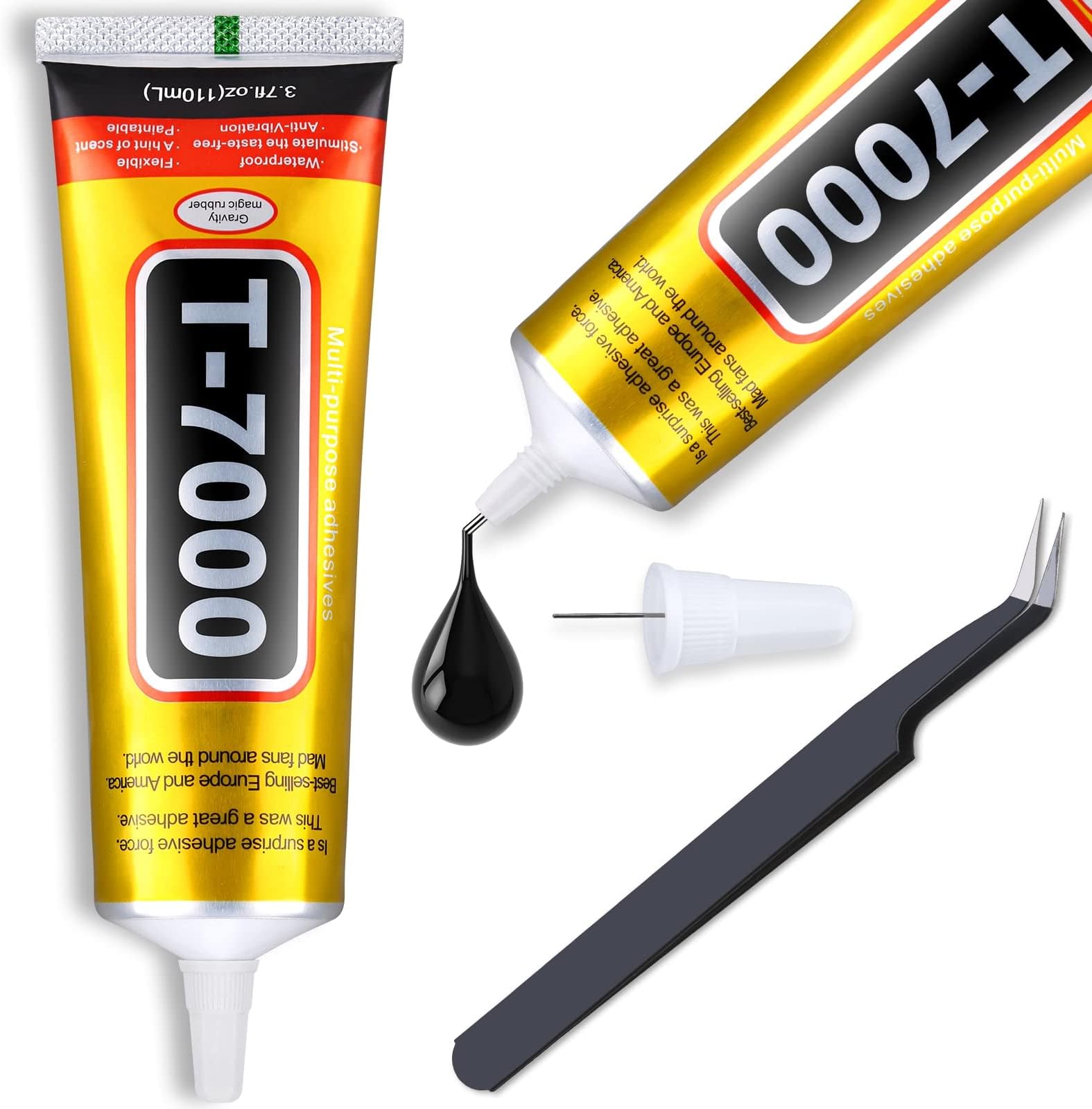 Upgrade T-7000 Black Adhesive Glue for Phone, Cridoz 110ml Waterproof Jewelry Glue Precision Craft Adhesive for Cell Phone Screen Repair Glass Wood Crafts Metal and Stones
