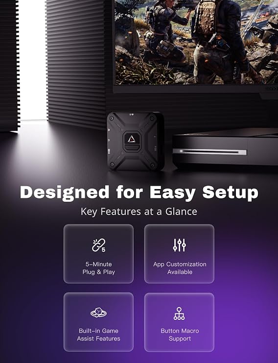 AIMZENIX AX360P Keyboard and Mouse Adapter for Xbox Series X/S, Xbox One & X360, Console FPS Gaming Converter, Mobile App Setup, Custom Key Mapping, Plug and Play