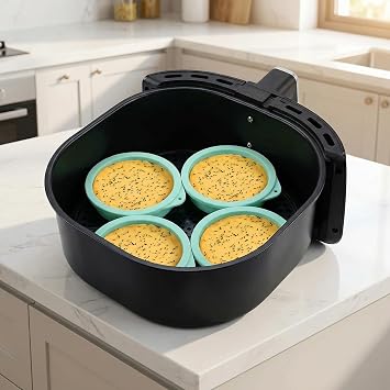 4Pcs Air Fryer Egg Molds - Silicone Egg Bites Molds 4 Inch, Non-Stick Air Fryer Accessories, Reusable Round Baking Mold for Muffin Cake Egg Tart Microwave Oven Dishwasher Safe