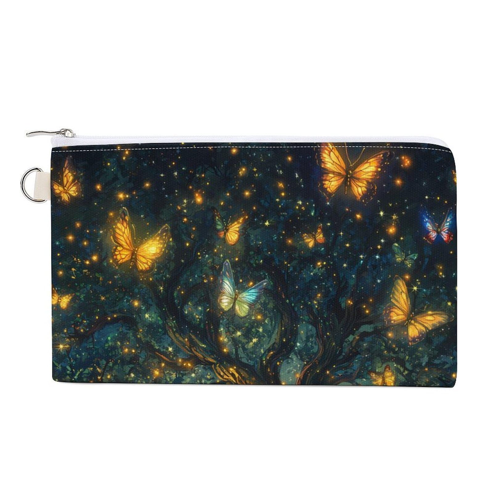 Butterfly Tree of Life Coin Purse Canvas Change Pouch Portable Pocket Wallet Mini Storage Bag with Zippered Keychain