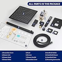 Vista 8 de BWE Grifo de ducha negro de 10 pulgadas, cuadrado de lujo, sistema de ducha mezclador de lluvia, juego completo de 2 funciones, equilibrio