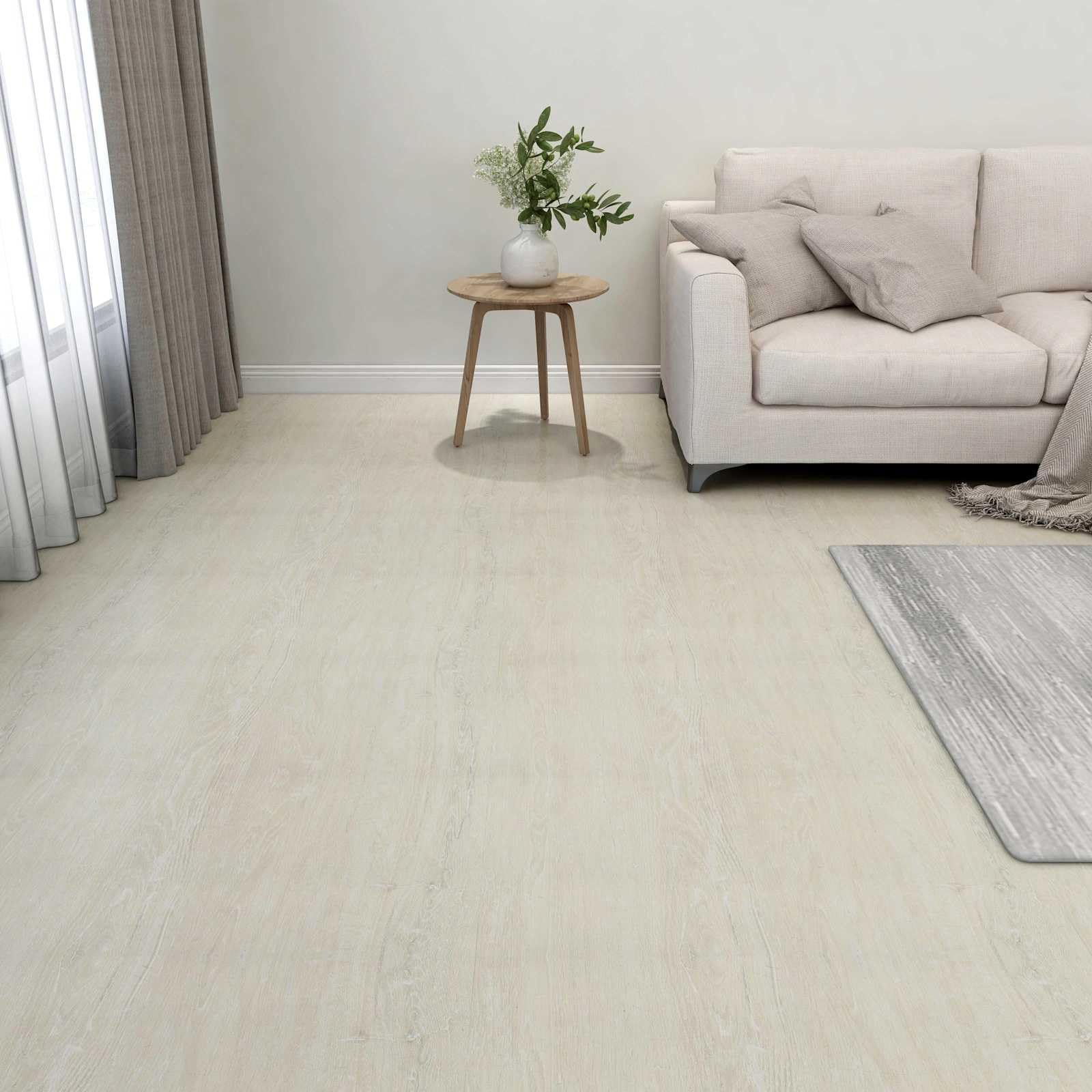 Płyty podłogowe PCW kremowo-białe 55 sztuk 5,11 m² | Samoprzylepna, do samodzielnego wykonania, prostokątny kształt, łatwa w pielęgnacji, do wnętrz