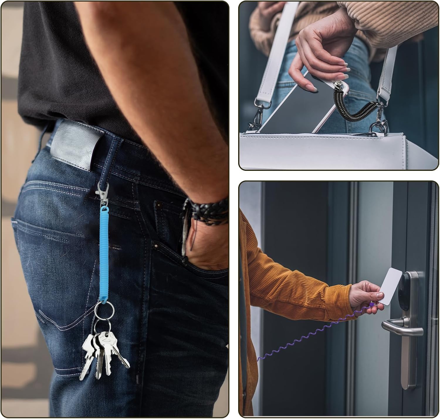 10 Pcs Retractable Keychain, Retractable Spring Coil Keychain Theftproof Anti-lost Stretch Cord Safety Key Ring with Metal Lobster Clasp for Keys Wallet Cellphone - Image 6
