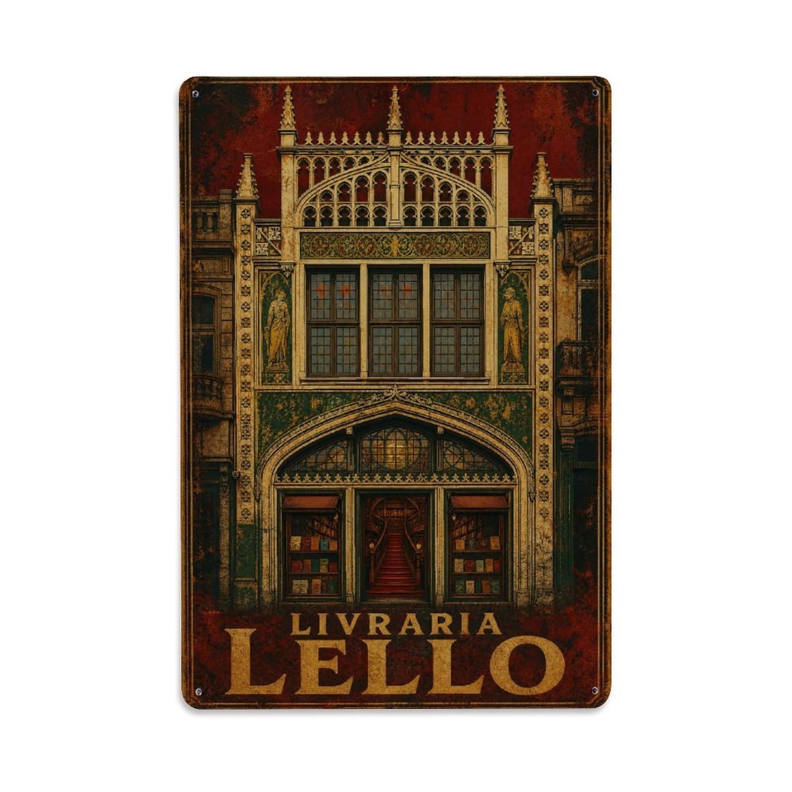 Yrnq 08X12inch Vintage Style Vintage Livraria Lello Bookstore Facade Portugal Metal Tin Sign