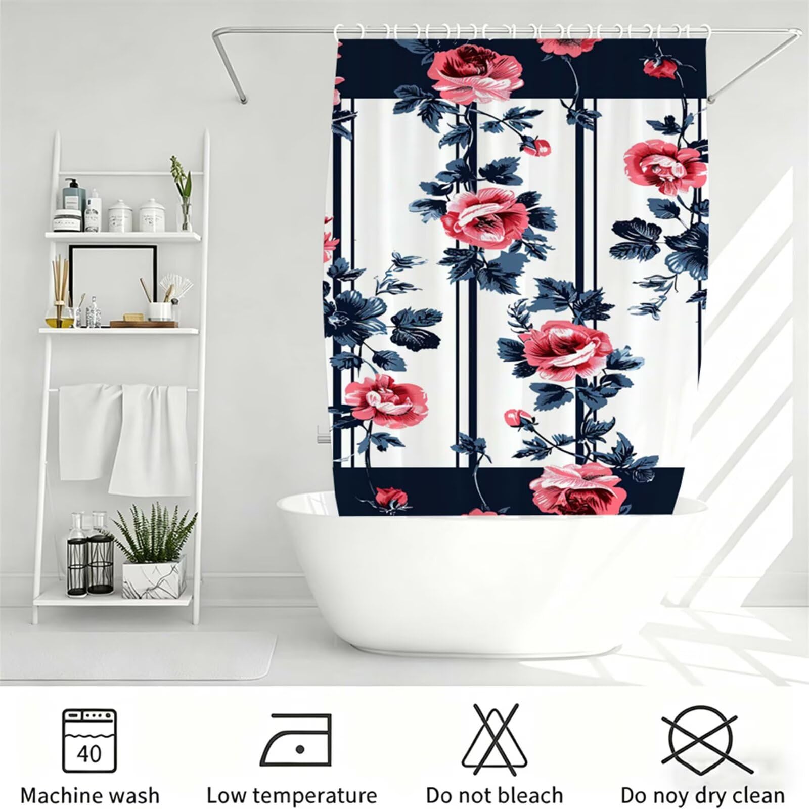 In bianco e nero Tenda Doccia 180x240cm, Tenda per Doccia Tessuto Poliestere Impermeabile Asciugatura Rapida con 12 Anelli, Tende Finestra Bagno e Vasca Pieghevole Shower Curtain Retro J-590
