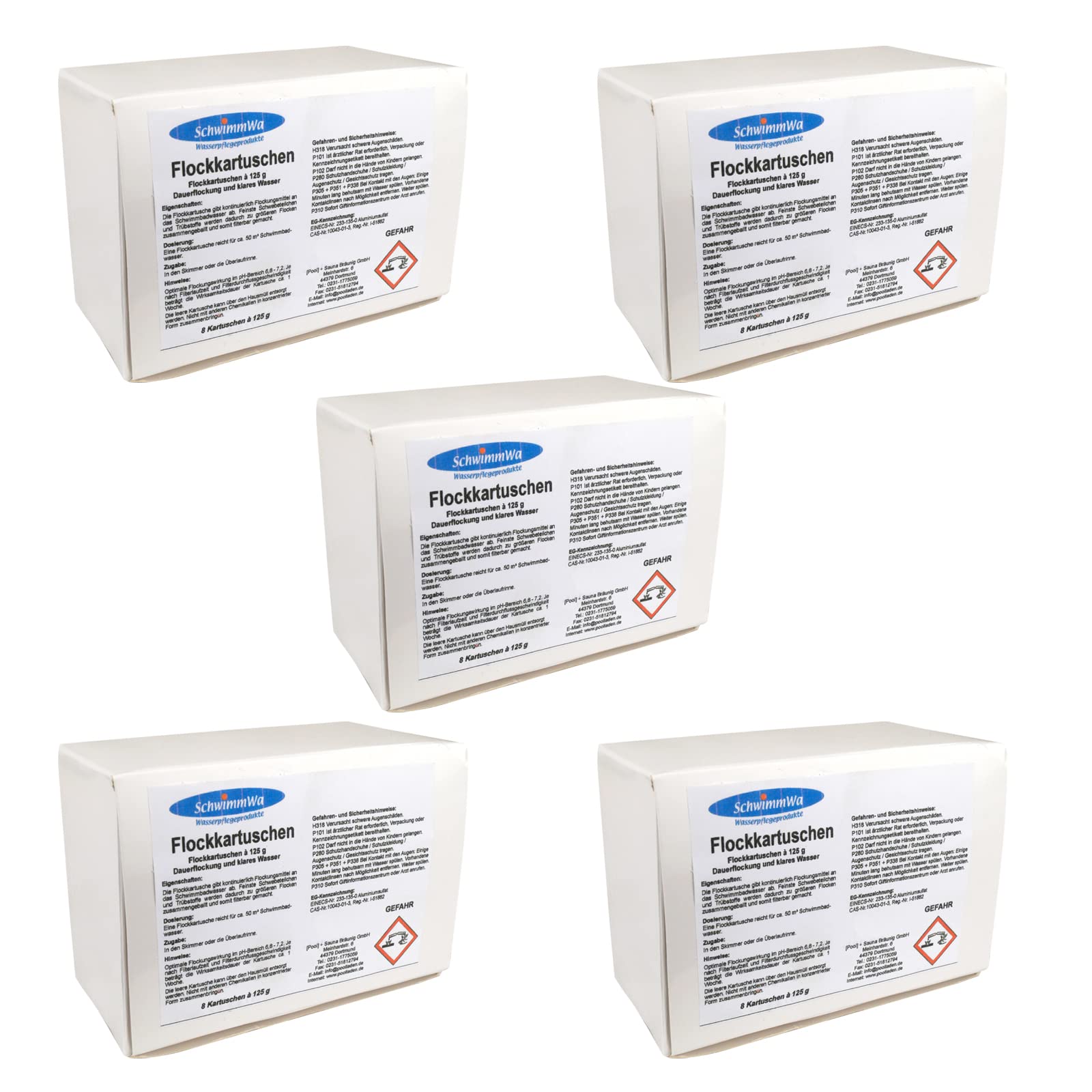 SchwimmWa Pool Flockkartuschen - Höhere Filtrationswirkung - Gegen Feinste Verunreinigungen - Kristallklares Wasser - 5 x 1kg - 40 Kartuschen