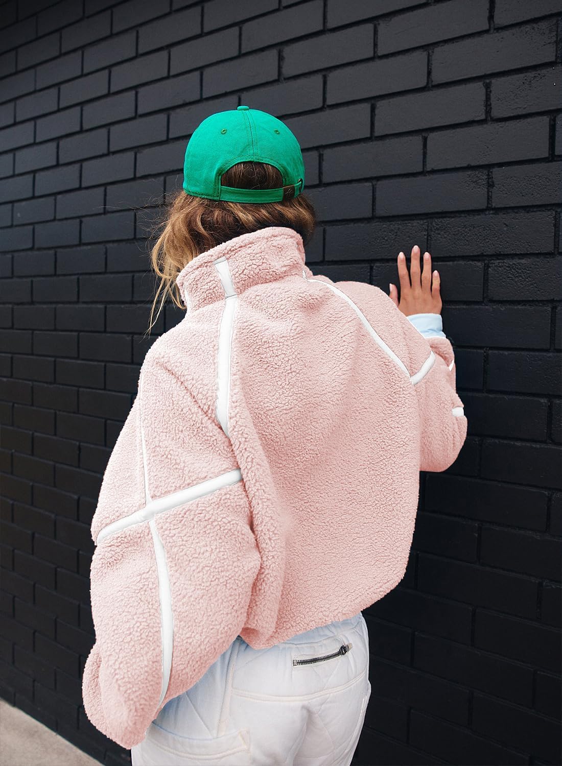 Women's Oversized Fleece Sweatshirt Long Sleeve Half Zip Sherpa Y2k Fleece Pullover Top With Pockets - Image 3