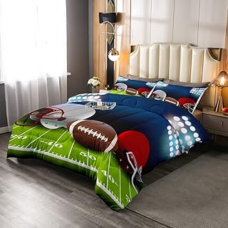 American Football Comforter Set Twin,Boys Ball Games Sports Bedding Set Football Helmet Field Down Comforter For Kids Teens Sport Theme Bedroom,Soft Microfiber Quilt Duvet Sets With 1 Pillow Case
