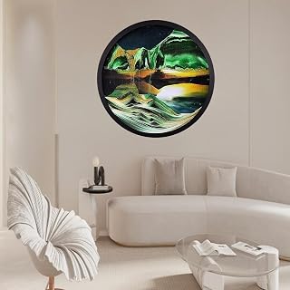BGFJYUK 11.4" Moving Sand Art Décor, Wall Mounted Sand Art Liquid Motion 3D Dynamic Sculpture,360°Rotate Wall Art Deep Sea Sandscape,Glass Crafts Solid Wood Frame,Relaxing Quicksand Décor (Green)