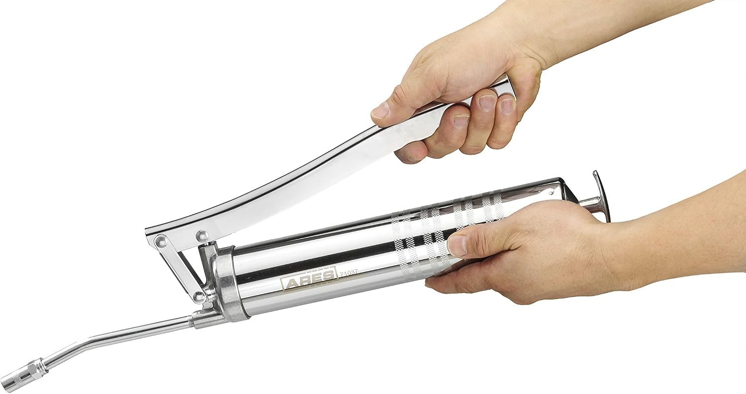 ARES 71037 - Lever Action Grease Gun - Features 400cc Bulk and 14 Ounce Cartridge Loading - 10,000 PSI Max Pressure - Includes 6.7-Inch Rigid Bent Spout