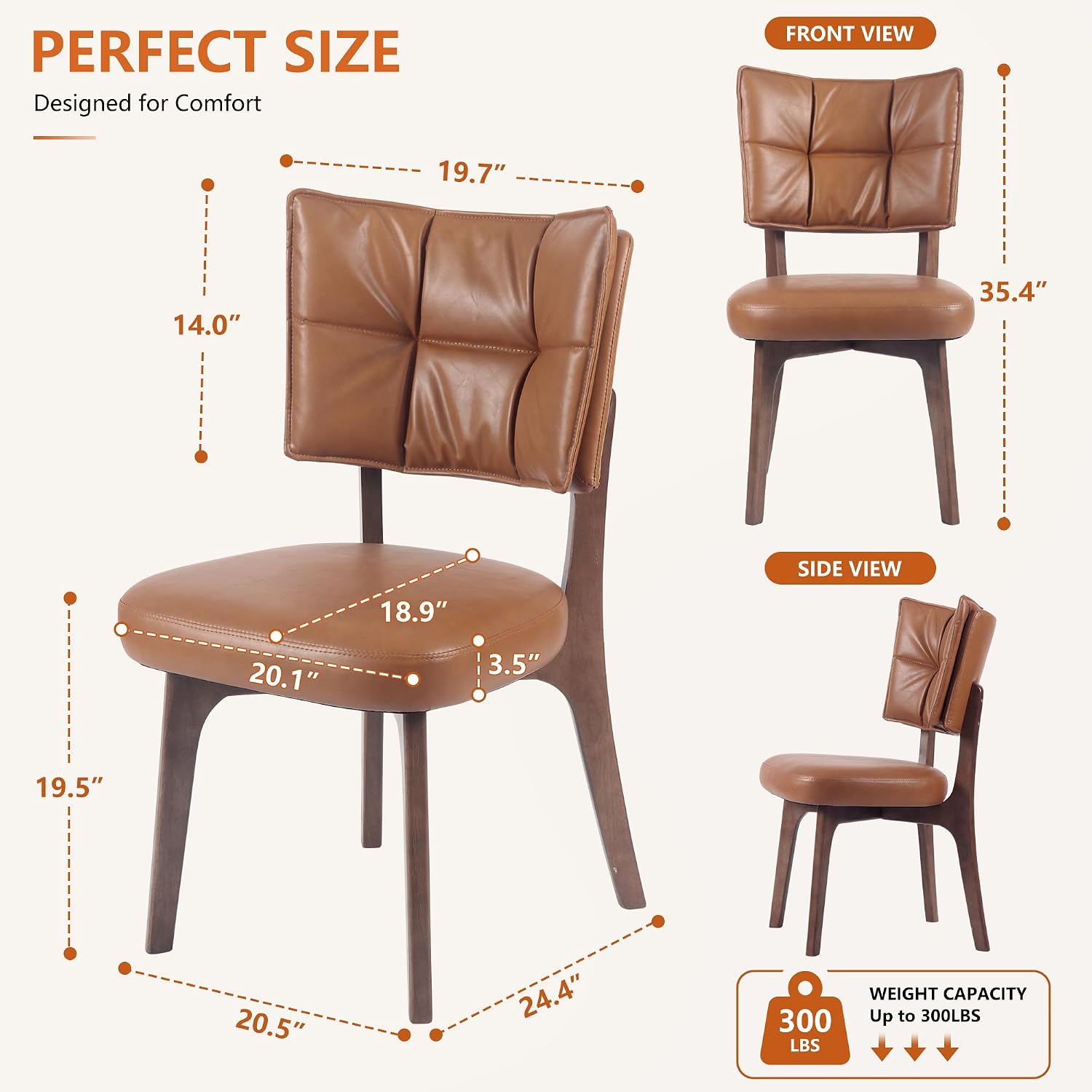 YOUNIKE Modern Dining Chair, Upholstered Kitchen & Dining Room Chair with Double-Layer Backrest, Wood Legs, Ergonomic Cushion Seat, (PU Leather Seat, Brown, Single Pack)