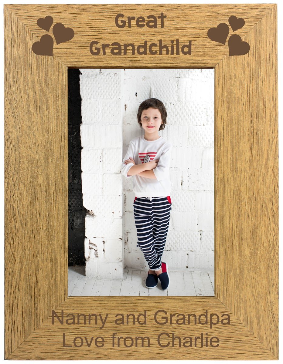 Personalised Great Grandchild Portrait 5x7 Wooden Photo Frame