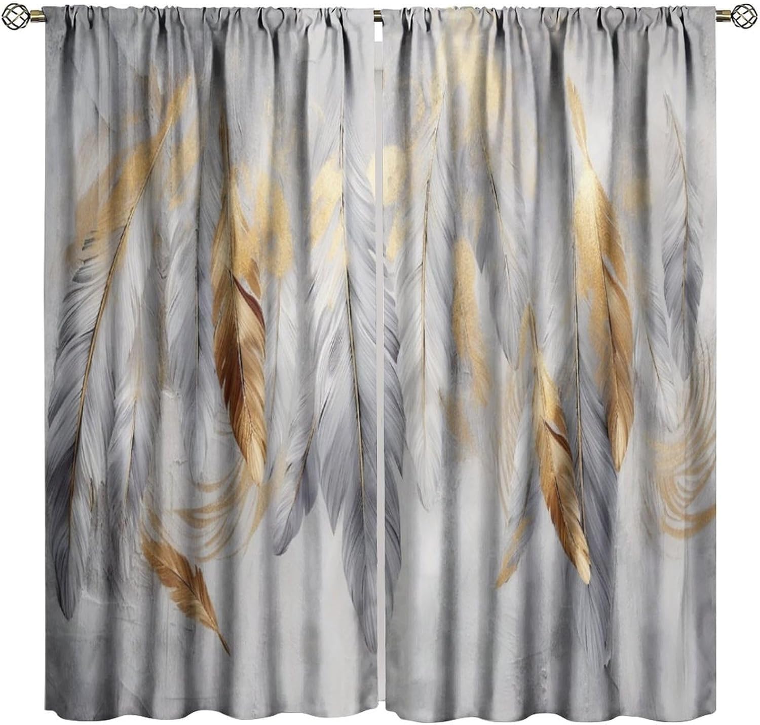 Rideaux occultants 3D contre la chaleur et le jour motif plumes rideau thermique doux