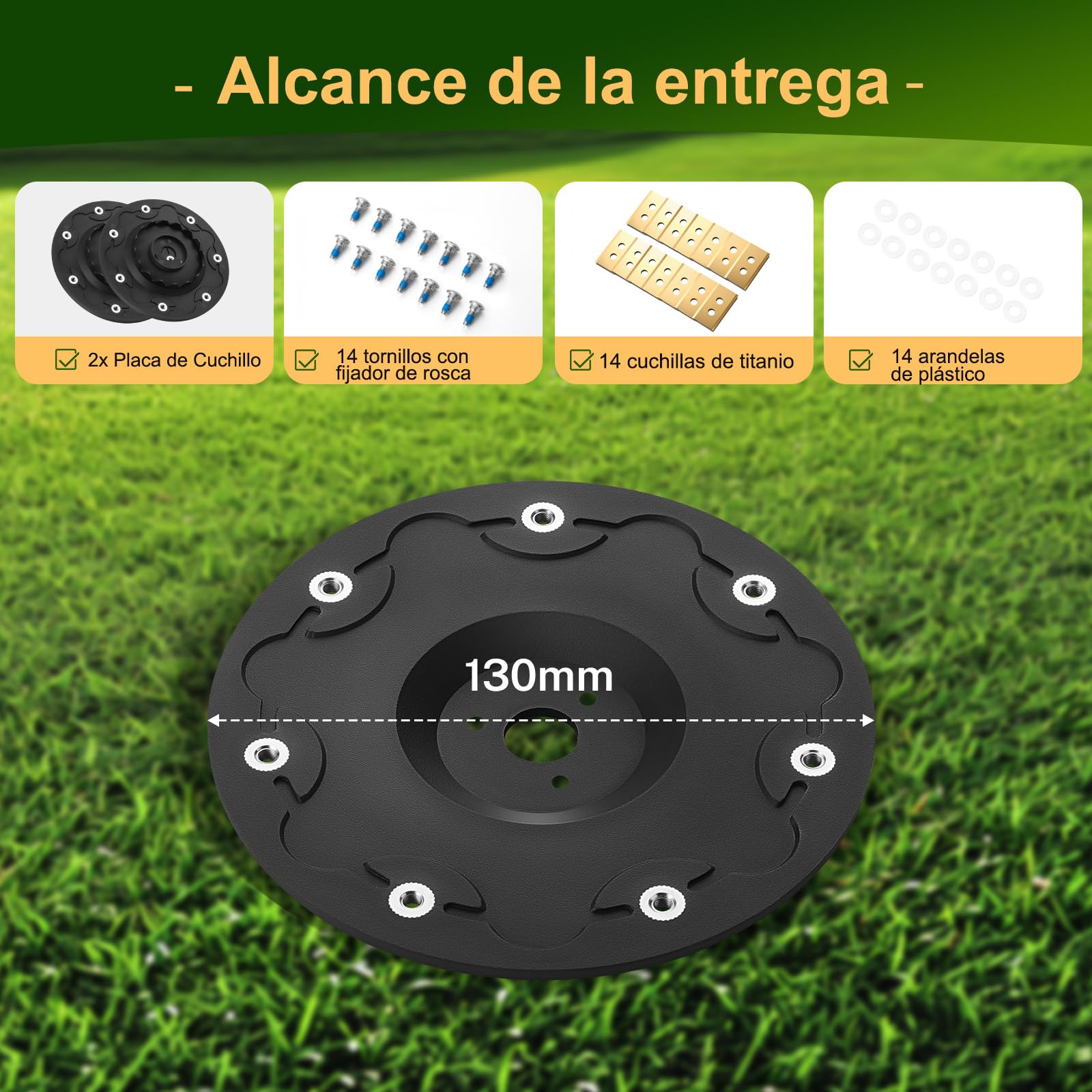 [ACTUALIZACIÓN] 2 Discos de Cuchillo + 14 Cuchillas compatibles con Mammotion YUKA 1500 2000 3000 (hasta el año Modelo 2024), Disco de Cuchilla para cortacésped robótico