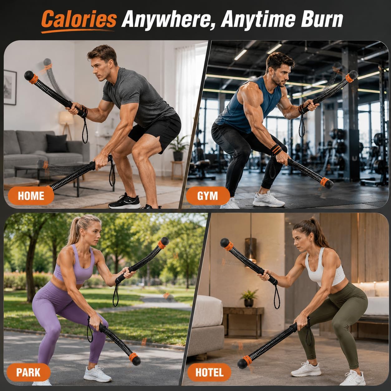 Ropeless Battle Ropes Adjustable Weighted Cordless Battle Rope Sticks for Home Gym, Portable Full Body Workout Equipment for Cardio & Strength Training, Includes Wrist Straps & Carry Bag