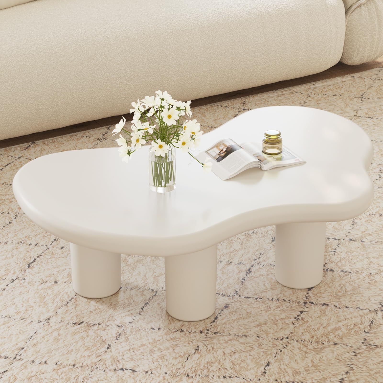 GraceNook 46.06 Black Large Cloud Coffee Table - Modern Round Edge Table With 4 Sturdy Legs
