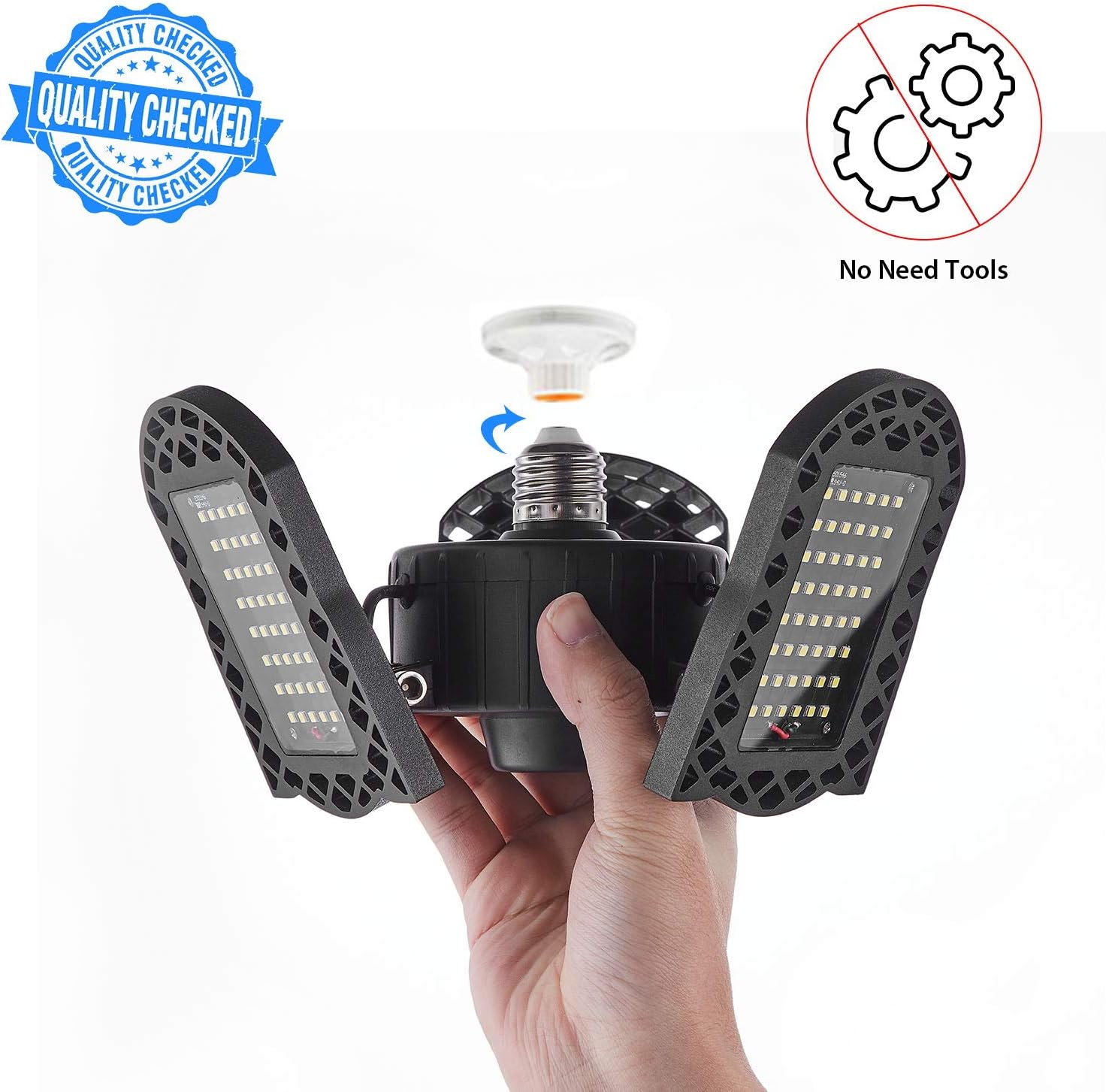 2 Pack LED Garage Lights, 60W Deformable LED Garage Ceiling Lights with 3 Adjustable Wings, 6000LM, E26 LED Shop Light for Warehouse, Workshop, Basement (No Motion Detection) (2 Pack, 60W)