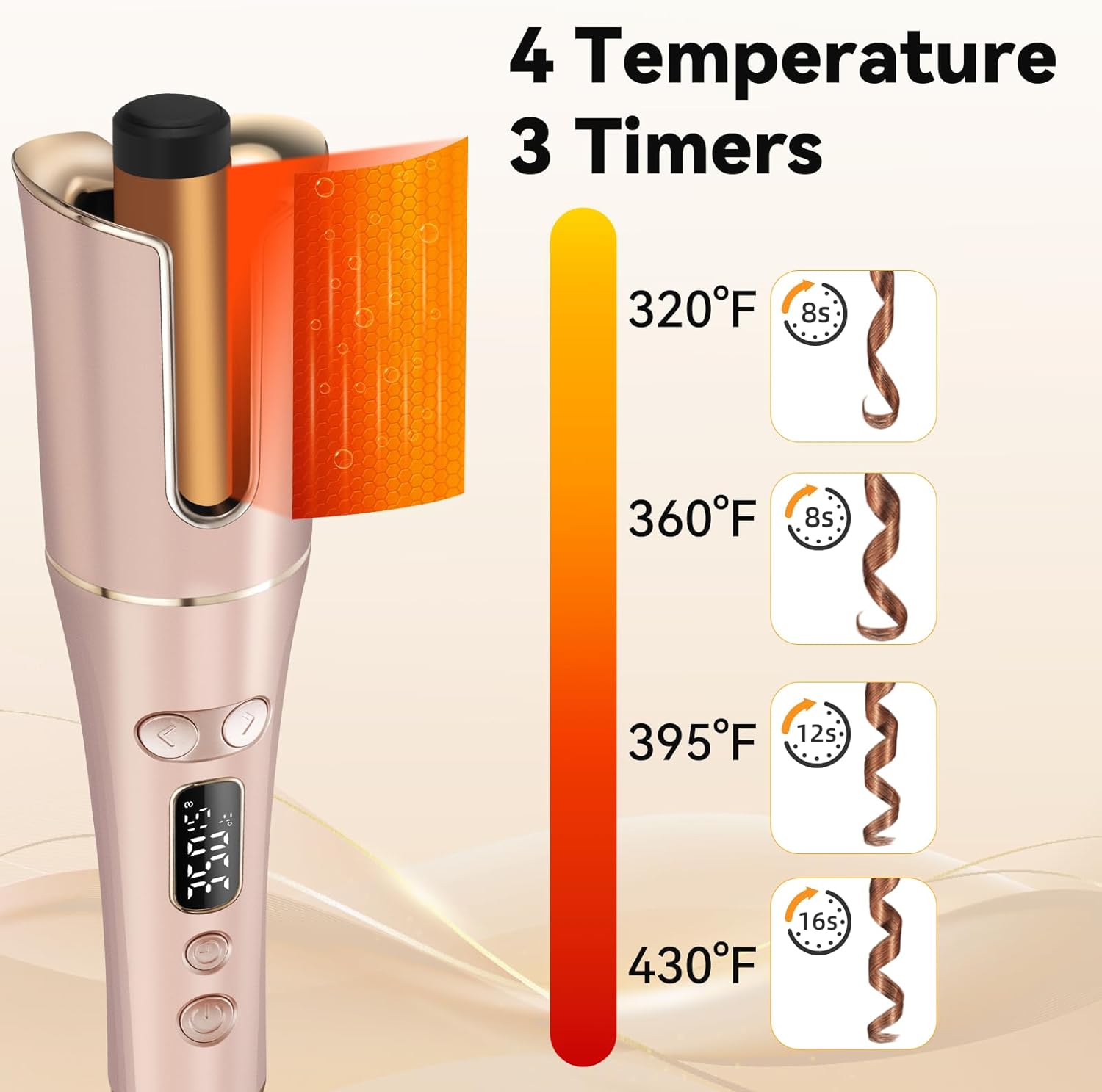 Automatic Curling Iron,Auto Hair Curler with LCD Display 4 Temps & 3 Timer,Rotating Curling Iron 1" Large Slot Dual Voltage Hair Curler,Auto Shut-Off Fast Heating Spin Iron for Hair Styling