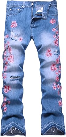 Baylvn Men's Designer Straight Slim Fit Patchwork Jeans Comfort Skinny Biker Denim Pants