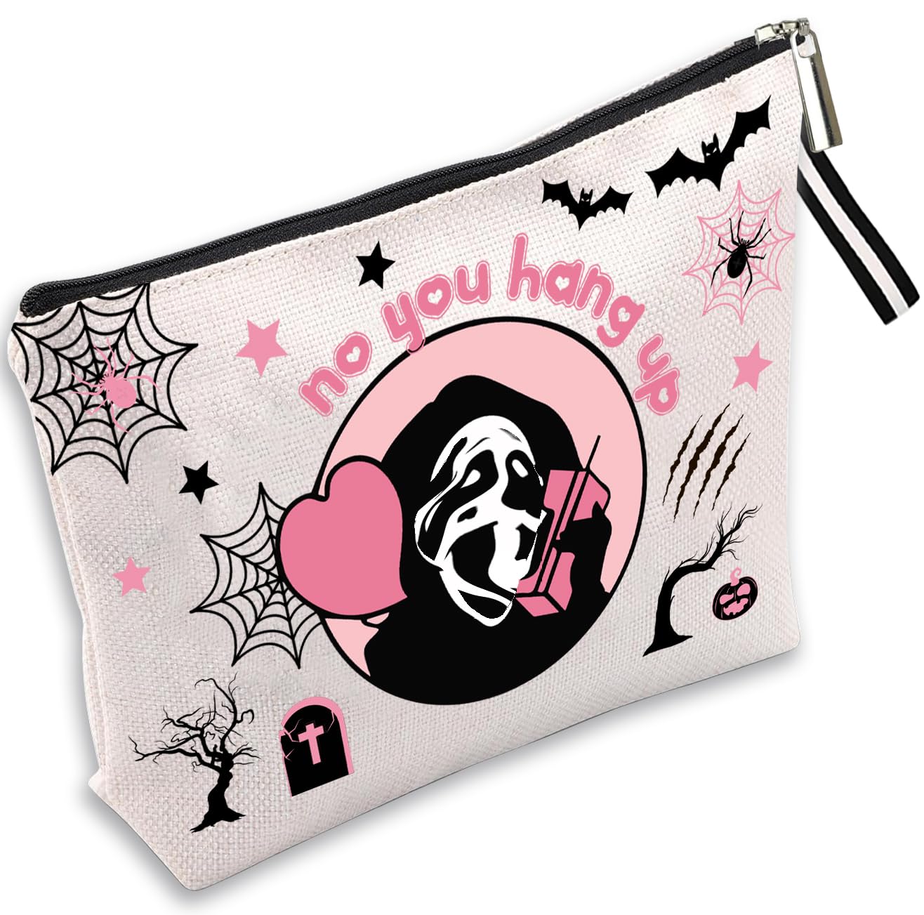 WLWLGLUCKHorror Movie Inspired Cosmetic Bag Graduation Gift Scream Ghost Face Makeup Bag No You Hang Up First Waterproof Travel Toiletry Storage Bag Christmas Makeup Bag Gift for Women Teen Girls Friend Sister
