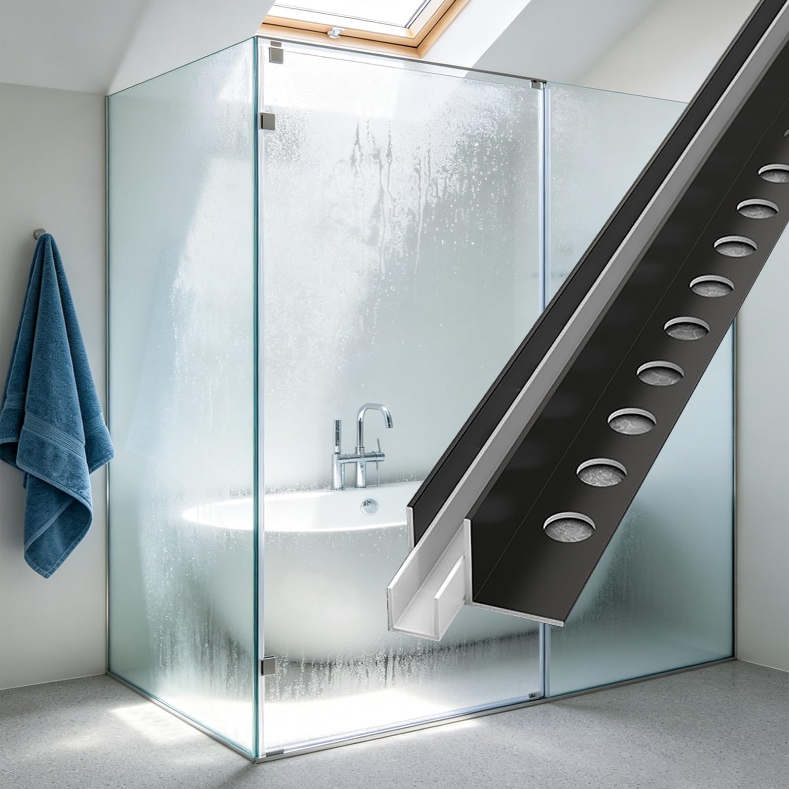 Canal F rail de porte de salle de bain sans cadre antibruit en noir