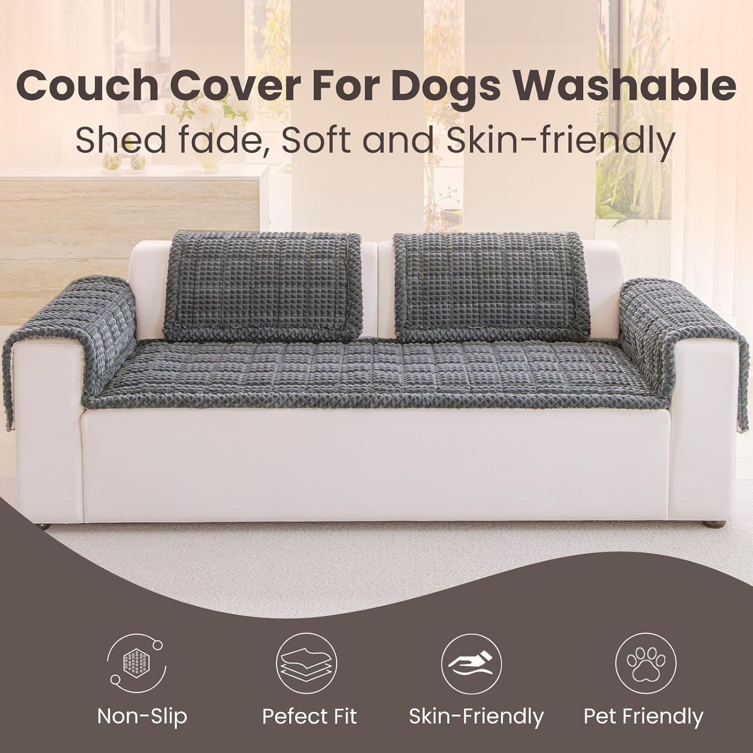 couch cover for dogs washable, non-slip pet couch covers for sofa, fuzzy dog couch cover blanket, thick, soft, plush couch cushion covers for sofa protector (dark gray, 27.6" x 59"/70 x 150cm) dark gray 27.6" x 59"