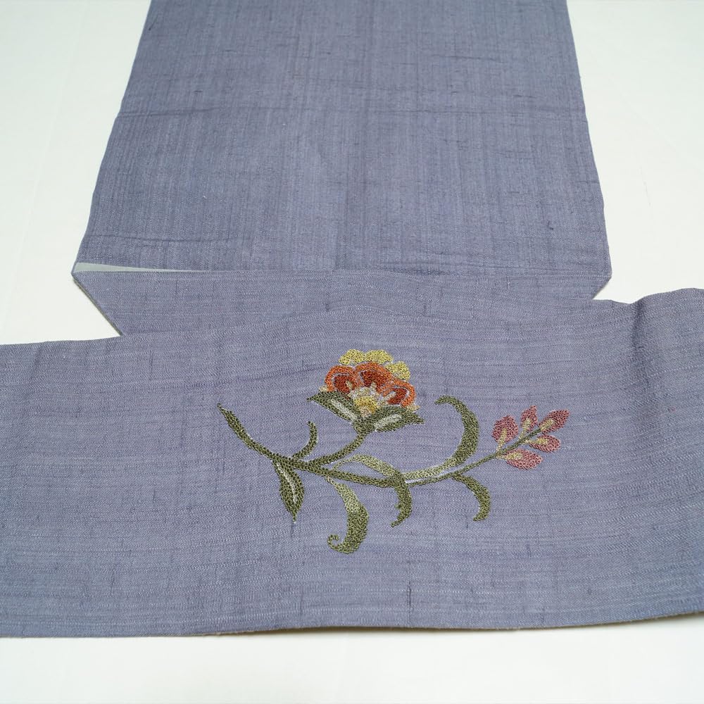 名古屋帯 相良刺繍 スワトウ刺繍 エ霞に唐花模様 お太鼓柄 紬地 刺繍