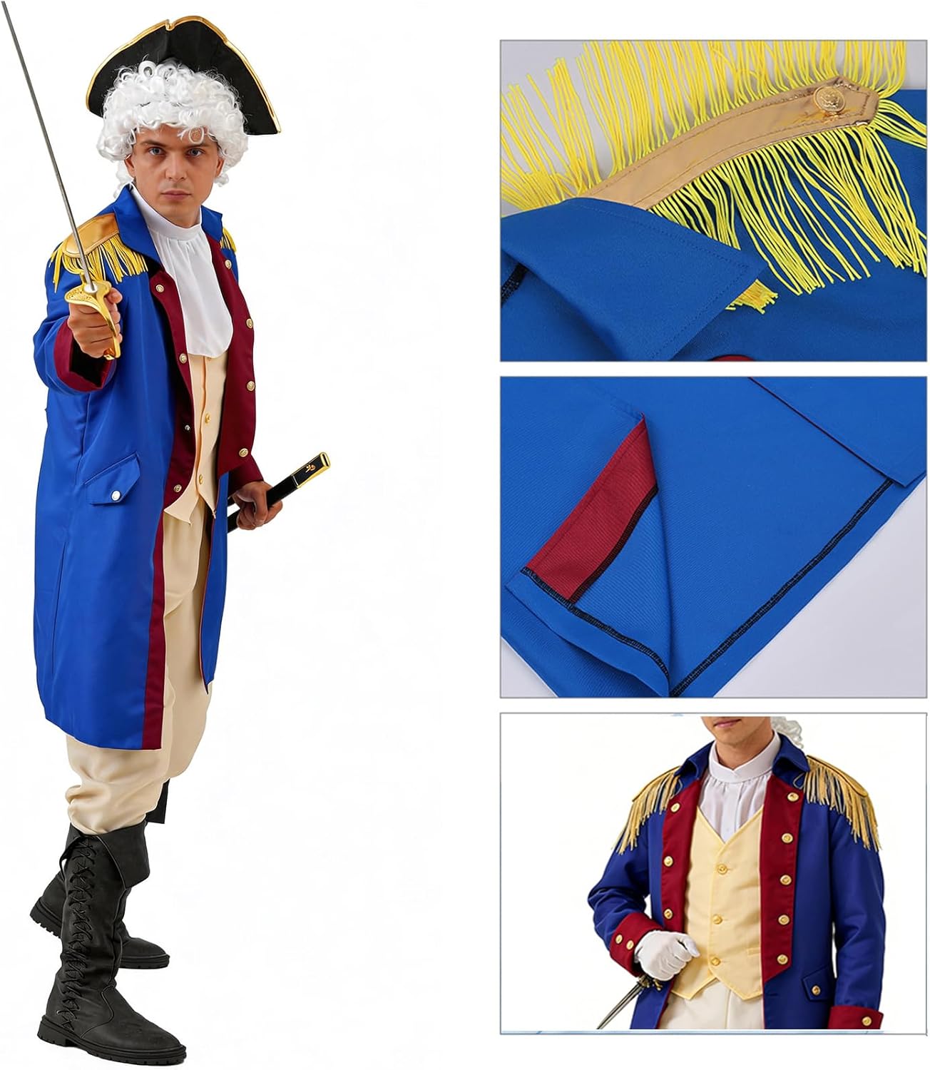 OEBLD George Washington Costume Adult Colonial Men Colonial Deluxe wax museum project（no wig）