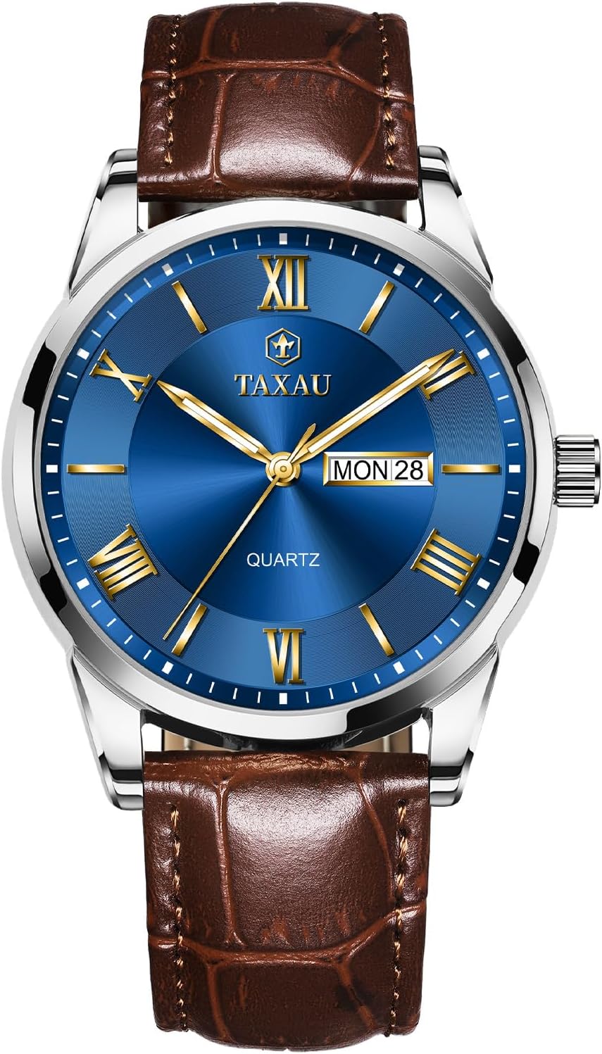 Men's Watch Big Face Easy Read Arabic Numeral Dress Watches for Men Classic Black Brown Leather Band Analog Mens Wrist Watch with Day and Date Fashion Business Waterproof Luminous Quartz Watch - Image 9