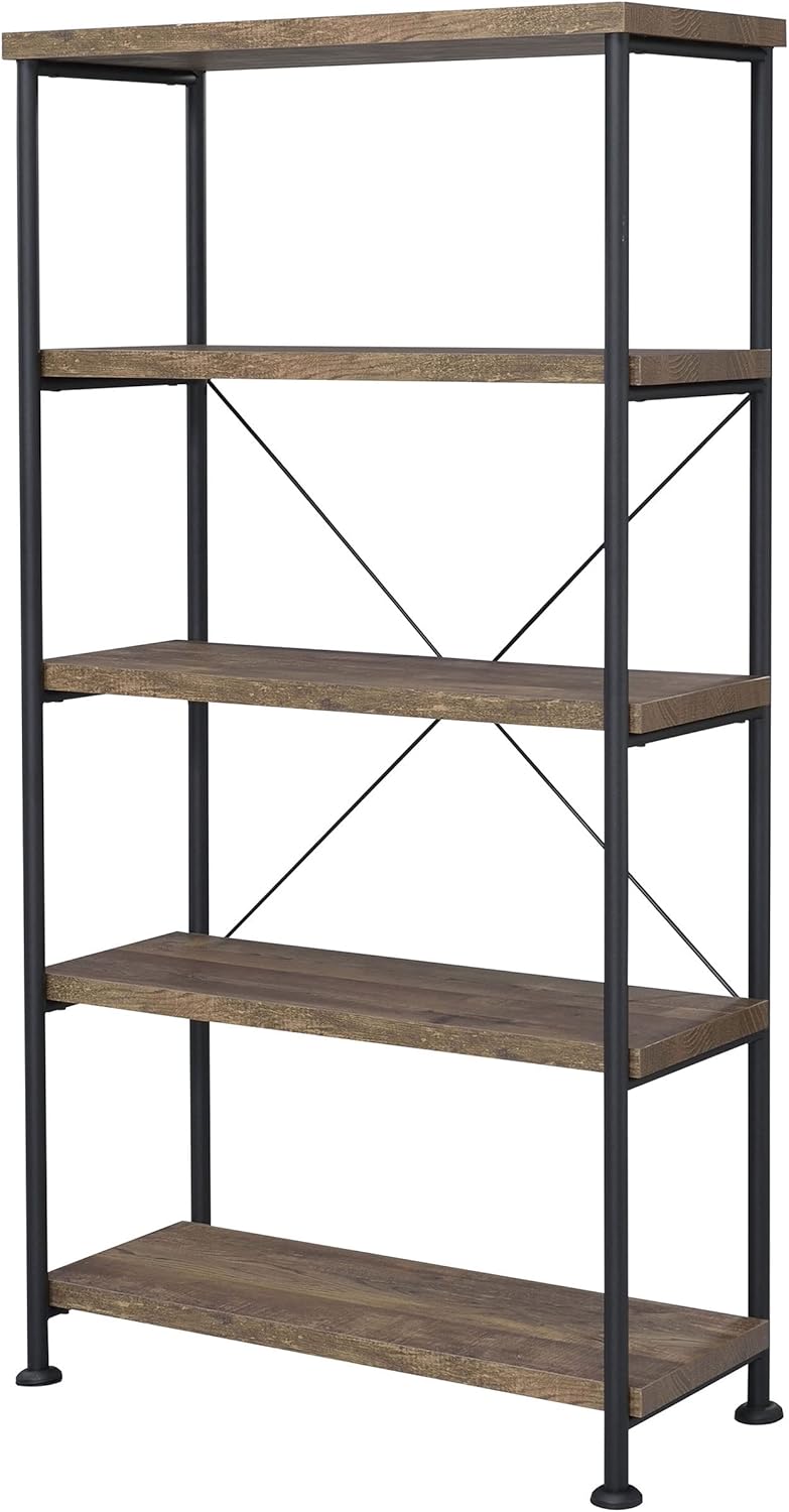 Coaster Furniture Analiese Rustic Industrial 4 Shelf Bookcase Bookshelf Etagere Composite Wood Shelves Metal Frame Brown Oak Black 802543